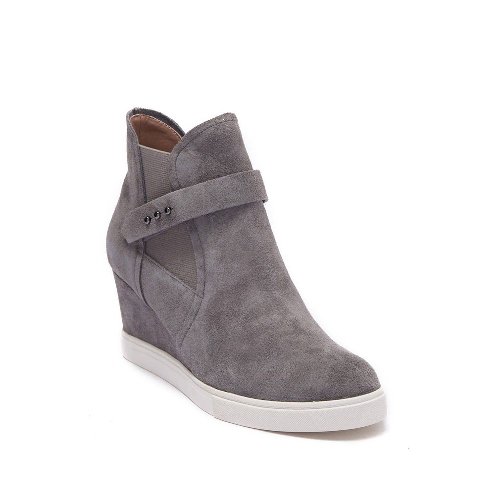 Linea Paolo Wedge Sneaker Womens 9.5 Taupe Excellent Suede Zip Booties Fall